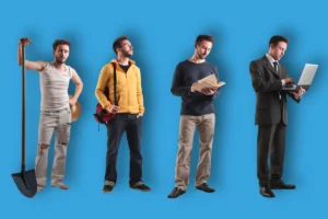 un homme exerçant différents métiers pour montrer qu'être multipotentiel permet de s'adapter à tout